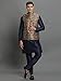 Elina fashion Men’s Beige Ethnic Motif Printed Nehru Jacket with Navy Blue Kurta Pajama Set | Silk Blend 3-Piece | Wedding & Festive Wear