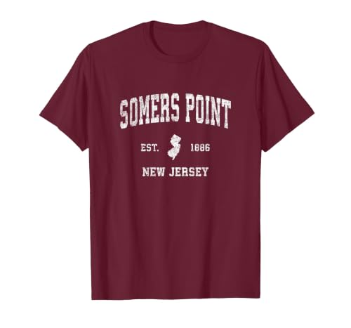 Somers Point New Jersey NJ Vintage Athletic Sports Design T-Shirt, Men, Burgundy, Medium