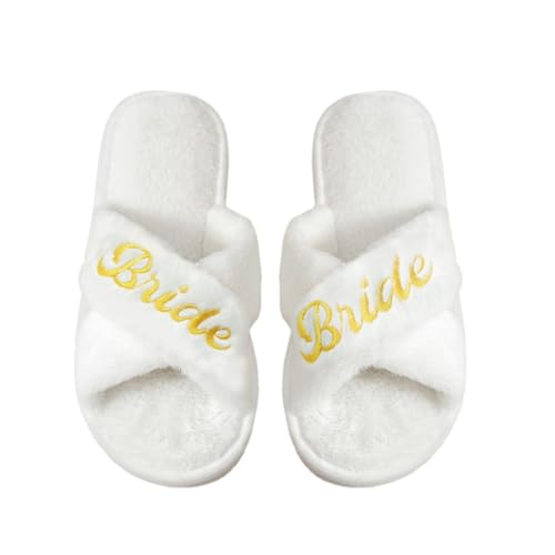 Ciabatte Sposa Bianche Soffice, Morbida Pelliccia Sintetica Crossover Pantofole Sposa Matrimonio Confortevole Punta Aperta Pantofole da Sposa per Addio al Nubilato Gallina Festa di Nozze (EU38-41)