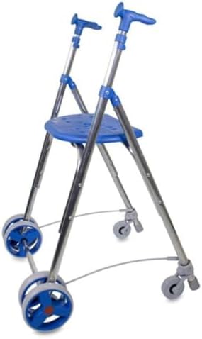 Andador para adultos plegable con asiento y ruedas por presión, caminador para ancianos, regulable en altura, color azul
