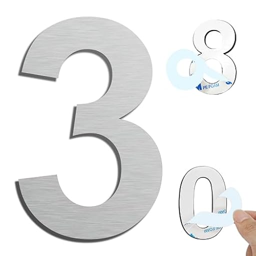 Ywonoby Número de casa - 3 pulgadas de metal autoadhesivo de acero inoxidable etiqueta de número de casa para el buzón de la casa Apartamento Hotel Patio - Plata (3) | Ya disponible en tu tienda friki favorita! En mundofriki.es!