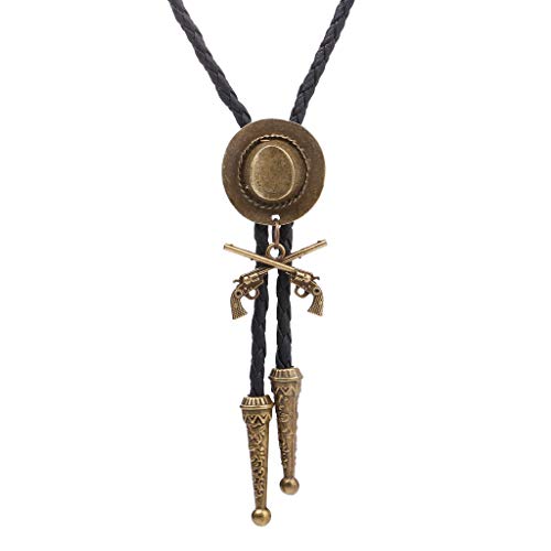 Image of Jeilwiy Bolo Tie for Men Western Cowboy Tie Necklace Gold Bolo Tie Leather Necktie Halloween Tie Accessories for Women