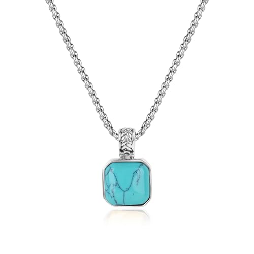 COAI Turquoise Jewelry Crystal Necklace for Men Stainless Steel Necklace for Men 22
