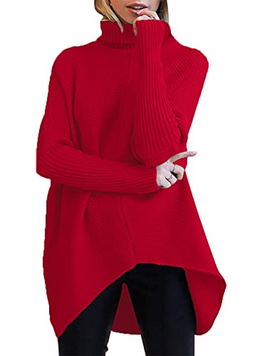 Image of ANRABESS Womens Casual Fall Sweater Turtleneck High Neck Batwing Sleeve Oversized Sweater Dress