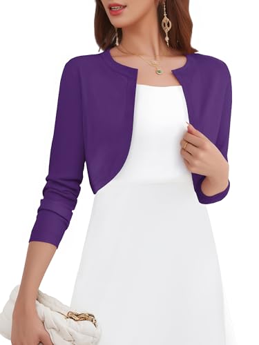 Image of Women's Long Sleeve Shrugs Lightweight Open Front Cropped Cardigan for Women S-2XL