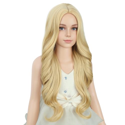 Image of PATTNIUM Kids Child Golden Blonde Wig Long Wavy Blonde Wigs for Girls Synthetic Cosplay Costume Party Wigs