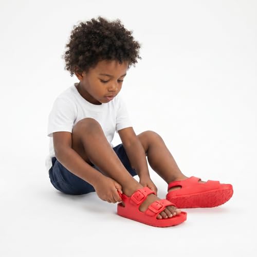 Image of Toddler Sandals Dual-sized Adjustable Buckle Boys & Girls | Non-Slip Easy On /Off,EVA Flat Open Toe Lightweight Summer Sandals - Perfect for Beach, Pool or Playground, Toddler Little Kid