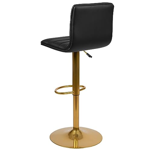 Flash Furniture Vincent Butaco Moderno Negro Vinilo Ajustable con Respaldo, Altura de Barra Giratorio con Base Dorada, Set de 2 miniatura 6