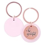 WITH LOVE Women's Keychain, Be Grateful Rose Gold Heart Medallion Pink Faux Leather Engraved Design Inspirational Quote Key Ring Ladies Accessory for Her Birthday, Luggage ID, Backpack/Bag Charm