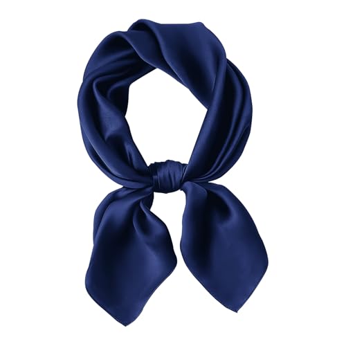 Ciormis Mulberry Silk Head Scarf Navy Blue 100 Mulberry Real Silk Scarf Elegant Scarfs for Women Neckchief(Style 52)