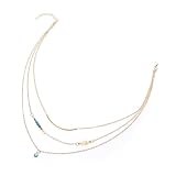Lurrose Collar Dorado de Aleación Colgantes de Cuentas Multicapa y Ojo de Piedra para Mujer, Diseño Elegante y Llamativo Adecuado para Uso Diario