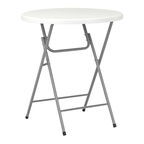 Genérico Mesa Alta Plegable Blanca – 110 cm de Altura – HDPE y Acero – Díametro 80 cm – Portátil y Resistente – Ideal para Eventos, Terraza y Hostelería