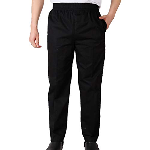 N / A Pantalon de Cuisine Grande Taille Homme Vetement de Travail pour Patissier Cuisinier Boulanger - Noir | Élastique Complet, XL
