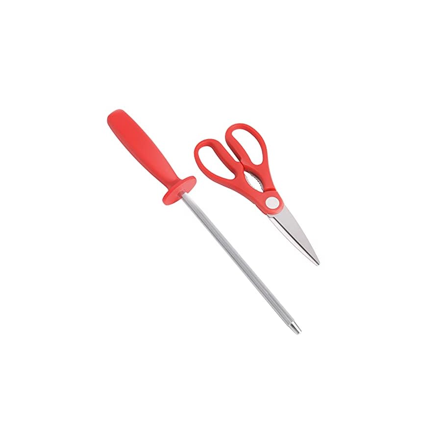 Oster-Evansville-14-Piece-Stainless-Steel-Cutlery-Block-Set-Red-Handles Oster Evansville 14 Piece Stainless Steel Cutlery Block Set, Red Handles