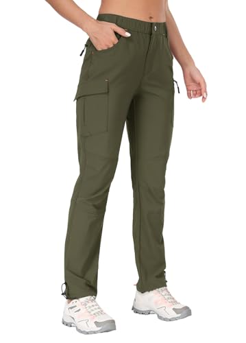 GymBrave Pantalones Trekking Mujer Verano 3/4 Pantalon Cargo Pirata Secado Rápido con Cremallera Bolsillos para Outdoor Acampada Largo Verde Militar S