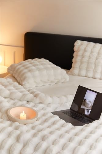 Bubble Decke Fellimitat Kuscheldecke Flauschig Fluffy Blanket Für Bett Sofa (Weiß, 45x45, Kopfkissenbezug)
