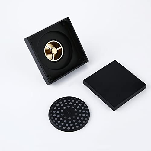 Rejilla Desague Ducha Accesorios de baño, desagüe Suelo Ducha con Acabado Negro Mate latón, residuos Cuadrado 100x100mm