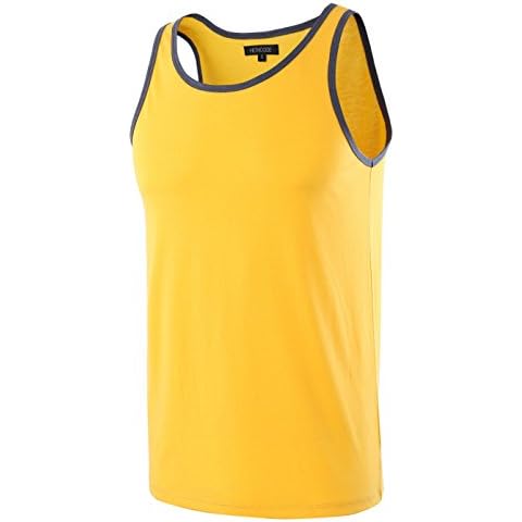 HETHCODE Men's Classic Basic Athletic Gym Jersey Vests Tank Top Casual T Shirts A.Gold/C.Blue XXL Cover