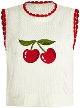 Verdusa Women's Y2K Crochet Hollow Out Cherry Print Tank Tops Con...