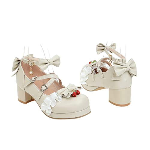Chaussures à talons épais anti-fatigue en cuir beige confortable taille 40