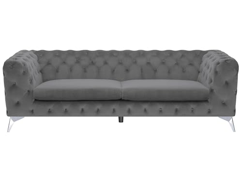Klassisches Polstersofa Samtstoff Chesterfield Style grau Sotra