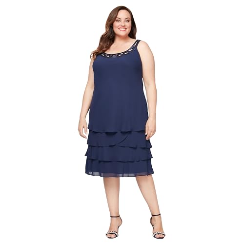 S.L. Fashions womens Plus-size Sequin Chiffon Jacket Special Occasion Dress, Sapphire, 18 Plus