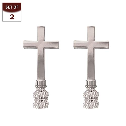 Image of Royal Designs, Inc. Cross Lamp Finial, Medium Chrome, Decorative Replacement Finial for Table or Floor Lamps, Set of 2
