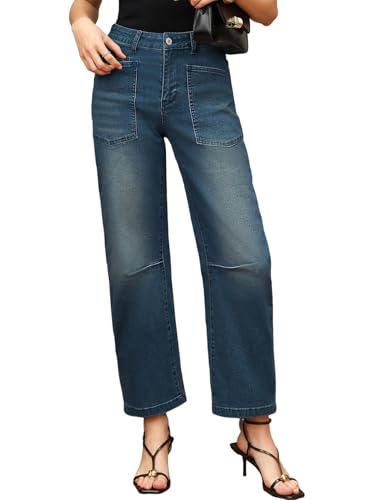 Image of EVALESS Barrel Jeans Women Baggy Stretchy Cropped Denim Pants