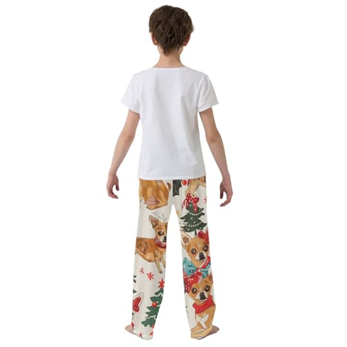 ZZXXB Chihuahua Xmas Tree Boys Long Pants Soft Trousers Elastic Waist Kids Lounge Bottoms with Pockets S-XL3