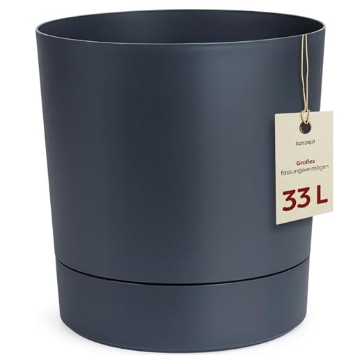 KONZEPT Blumentopf mit Untersetzer 38 cm - großer Übertopf aus Kunststoff für Zimmerpflanzen, modern und wetterfest, für Innen und Außen, Anthrazit