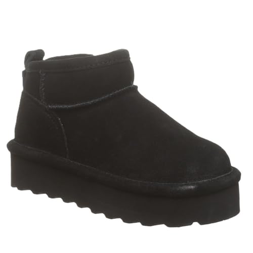 BEARPAW Retro Shorty Youth Black Size 2 | Cozy Slip On Winter Boots for Kids | Winter Ankle Boots