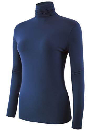 Image of AUHEGN Women's Long Sleeve Short Sleeve Lightweight Turtleneck Top Slim Fit Pullover T-Shirt (S-XXL)