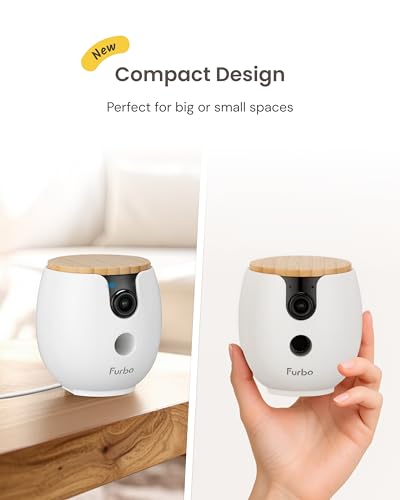 Furbo Mini 360º New Pet Camera: Home Security Camera w/Barking/Meowing Alerts, Rotating Pet Treat Dispenser w/Phone App, Smart Indoor Cam with 2-Way Speaker & Night Vision (No Subscription Required)