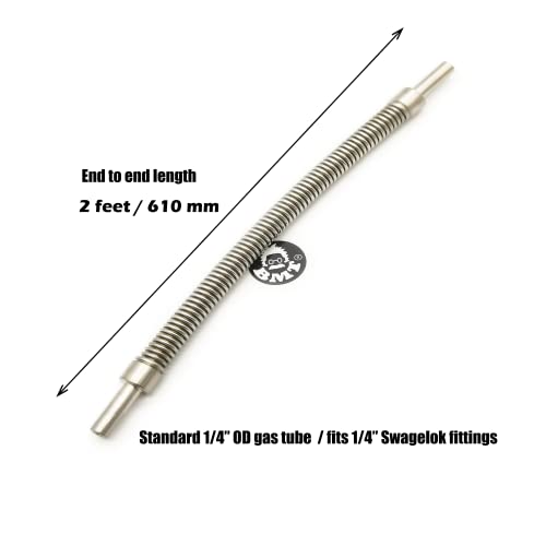 Image of 1 /4 inch OD Tube Small Size Bellow Hose fit swagelok Compression Fittings (tube ending = 1 /4 inch, end to end length = 2 feet / 2ft or 610mm)