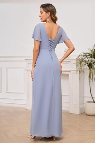 Mother of The Bride Dresses Short Sleeve A-line Scoop Ankle Length Chiffon Elegant Wedding Guest Dress with Beading Pleated3