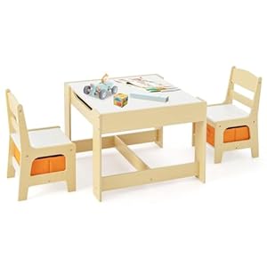 Olakids Kids Table and Chair Set, 3 in 1 Wood Children Desk Set with Removable Blackboard, Storage Drawer, Toddlers Activity Table Furniture for Art Crafts Drawing Reading Playroom (Natural) Olakids Kids Table and Chair Set 3 in 1 Wood Children Desk Set with Removable Blackboard Storage Drawer Toddlers Activity Table Furniture for Art Crafts Drawing Reading Playroom Natural