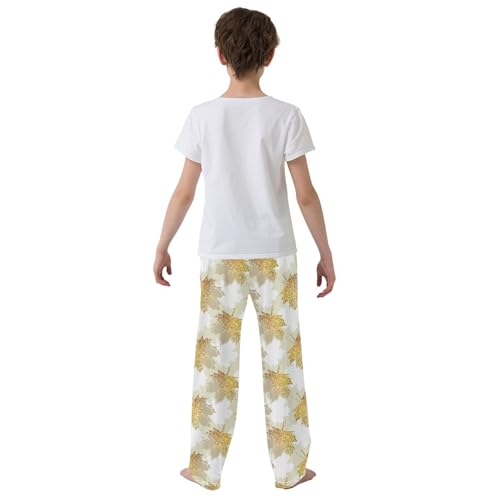 Golden Maple Leaves Boys Long Pants Soft Trousers Elastic Waist Kids Lounge Bottoms with Pockets S-XL3