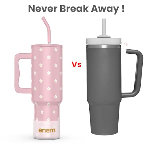 Image of enem Tumbler, Petal Pink Pop, Tumbler with Metal Straw, Sipper, with Lid Leak Proof, 1 Metal Ice Cube, 1 Copper Spring (Tamba), Base Protector, Mug Travel, 1.2L