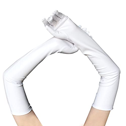 Achsoo Guantes largos sexys de piel sintética para mujer, aspecto mojado sexy, guantes largos hasta el codo de látex (Blanco (Charol))