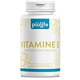 Vitamine E Pure 120mg Par Dose 178UI PiùLife, 365 Comprimés Complément Alimentaire Vitamine E Visage Peau, Yeux Vue, Vitamine Cheveux, Bien-être Antioxydant, 2 Comprimés Par Jour
