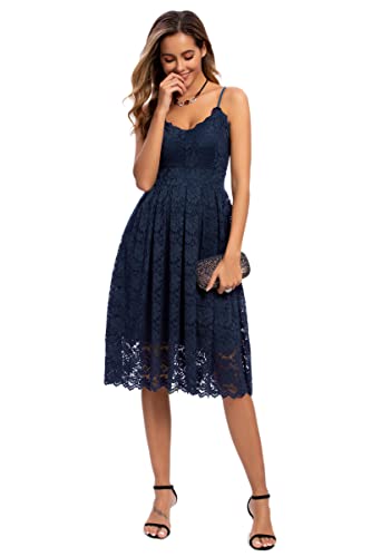 Atnlewhi Womens Spaghetti Strap V Neck Sleeveless A Line Lace Dresses for Evening Cocktail Formal Wedding Guest4