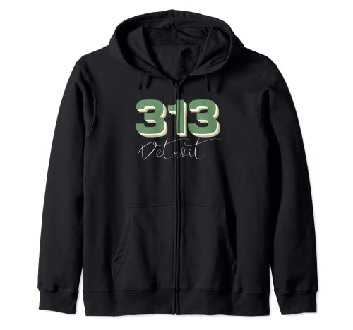 Image of 313 Detroit Michigan Area Code Stacked Script Zip Hoodie
