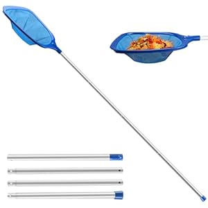 Jsdoin Pool Kescher, 161cm lang-Teichkescher mit Teleskopstange,14,5cm Tief Kescher Feinmaschig – Für Teich, Algen & Bestway Pool,Spa, Teiche, Whirlpools