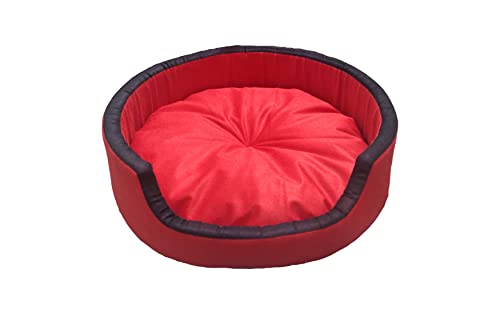 Image of Large Size Dog and Cat Bed Round Shape Export Quality Ultrasoft Micro Fiber Filling for Extra Comfert Dual Color Red-Black Machine Washable Anti Skid Base Pet Bed