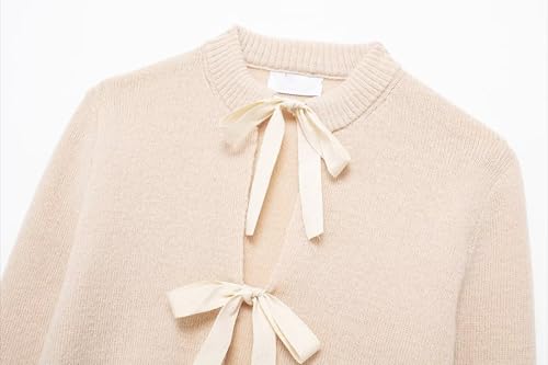 Image of Monkay Cardigan Sweaters for Women Bow Tie Front Long Sleeve Knit Sweater Tops Slim Fit Cute Clothes Spring Fashion