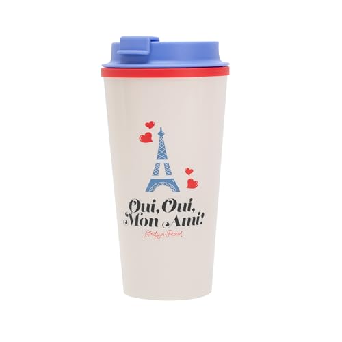 Emily in Paris - Termo térmico de 450 ml con tapa de rosca, a prueba de fugas, sin BPA, taza de viaje de doble pared