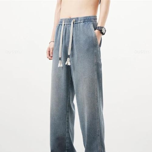 Men's Jeans Loose Straight Denim Pants Comfortable Elastic Waist Drawstring Trousers Casual Wear3