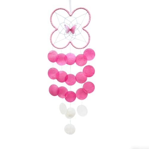 Chic Capiz Shell Wind Chime, Handmade Beach Wind Chimes for Outside, House Decoration for Courtyard, Window, Porch, Unique Gifts for Women (Pink)