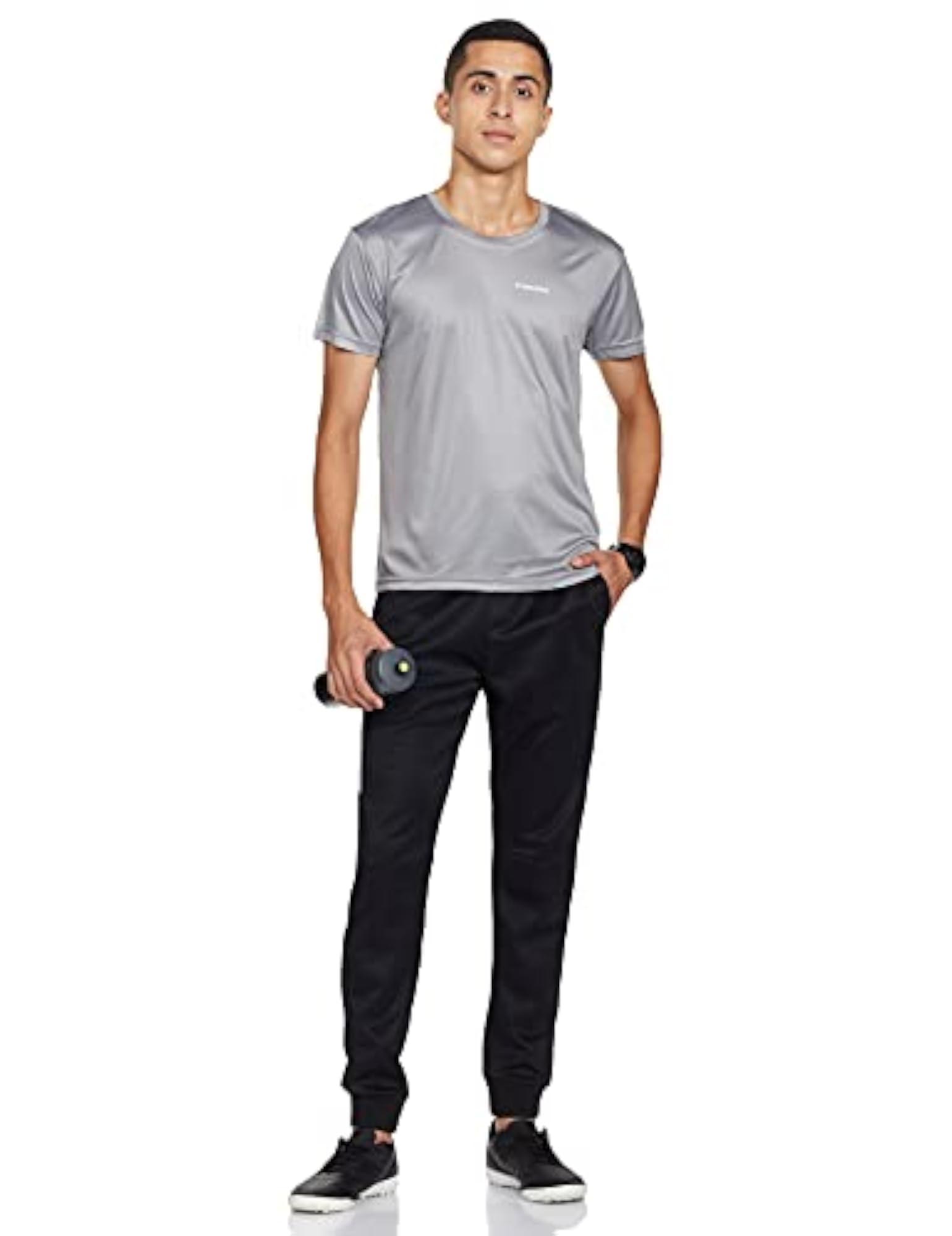 Play Interlock Knit Geometric Emboss Round Neck Sports T-Shirt, Light Grey