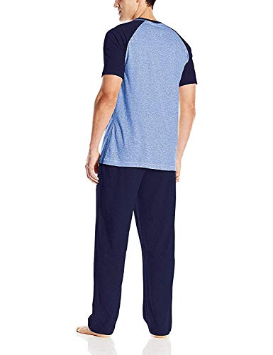 Hanes Men's Adult X-Temp Short Sleeve Cotton Raglan Shirt And Pants Pajamas Pjs Sleepwear Lounge Set - Blue (X-Large) #TOP1